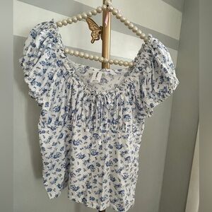 Abound White Blouse with Blue Floral Pattern